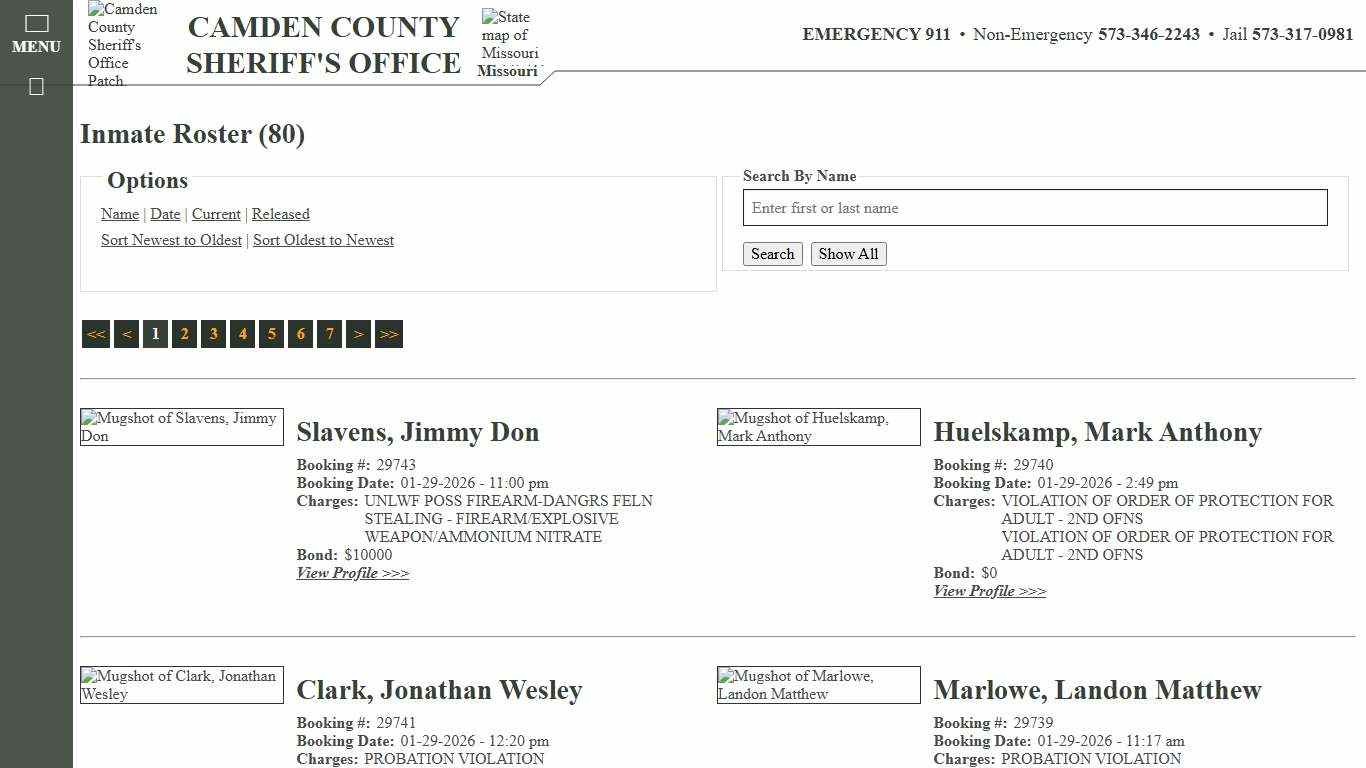 Inmate Roster - Current Inmates Booking Date Descending - Camden County Missouri Sheriff's Office