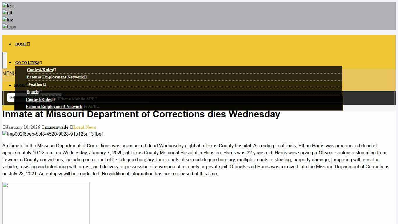 Inmate at Missouri Department of Corrections dies Wednesday E Communications