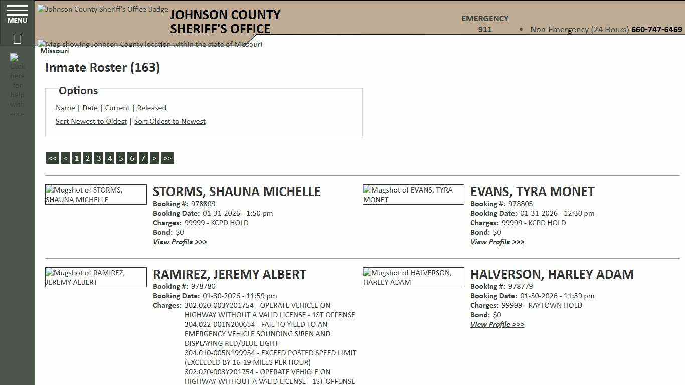 Inmate Roster - Current Inmates Booking Date Descending - Johnson County Sheriff MO